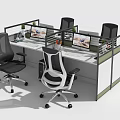 Modular Office Workstation Desk Setup With Computer Monitors And Black Ergonomic Chairs 3d model