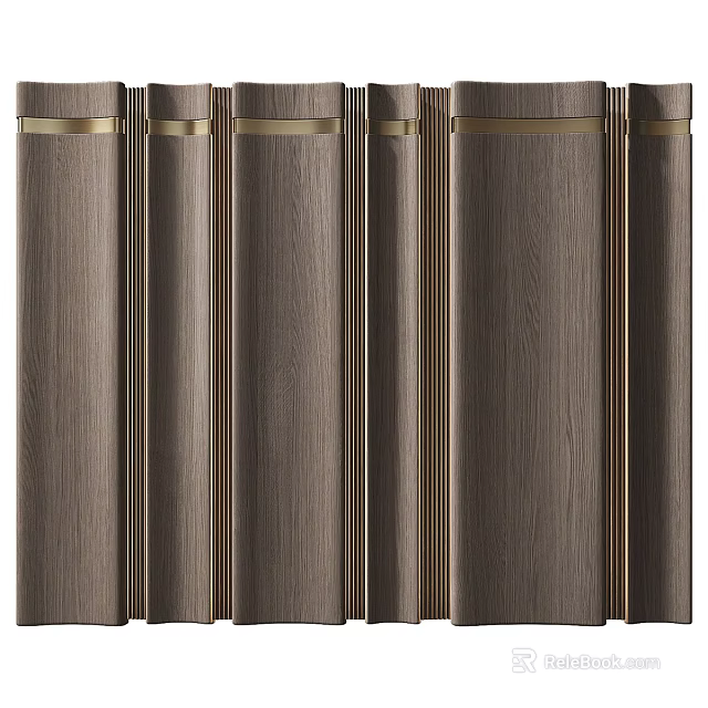 Elegant Modern Luxury Wooden Backdrop With Vertical Golden Metal Strips Design 3d model 