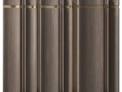 Elegant Modern Luxury Wooden Backdrop With Vertical Golden Metal Strips Design 3d model