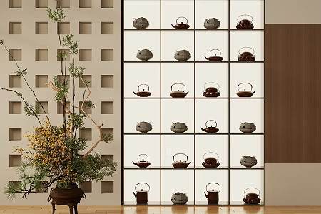 New Chinese Style Tea Cabinet Light Luxury Tea Cabinet Tea Cabinet Teapot Tea Set Ornaments Combination New Chinese Style Luminous Light Box Long Strip Lights Dupont Paper Luminous Light Box 3d model