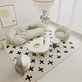 Modern Curved Sofa and Round Coffee Table Set With Black Cross Pattern Rug 3d model