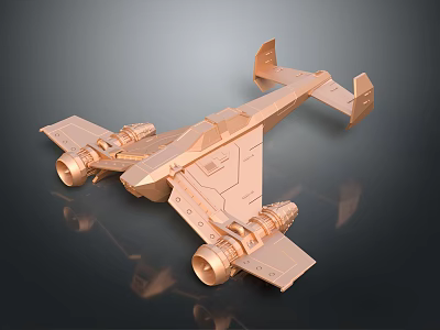 Golden Sci Fi Spacecraft Model for Cosmic Exploration with Engines and Wings 3d model