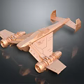 Golden Sci Fi Spacecraft Model for Cosmic Exploration with Engines and Wings 3d model