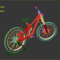 Red Frame Mountain Bike With Black Wheels Seat And Stand On Reflective Grey Background