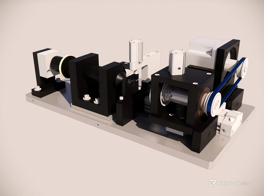 Mechanical Device Assembly With Black And White Components And Blue Cables 3d model 