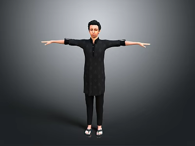 Child Standing With Arms Outstretched In Black Outfit Against Gray Background 3d model