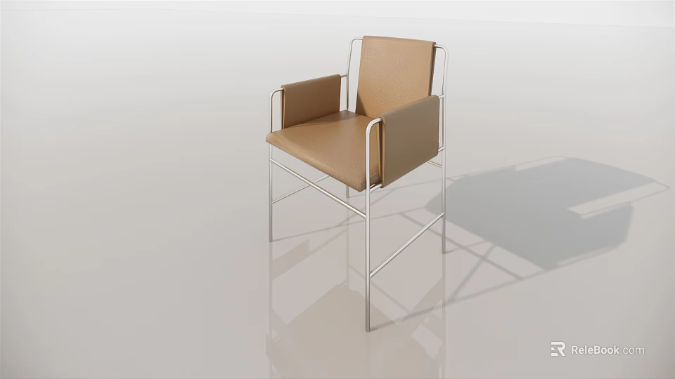 Modern Leisure Chair With Brown Upholstery And Sleek Metal Frame Design 3d model 