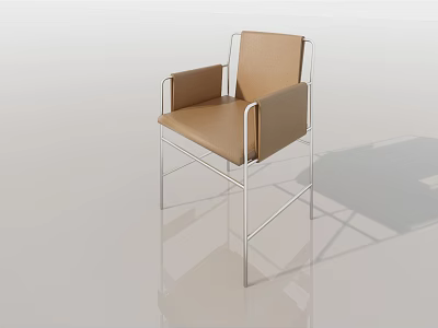 Modern Leisure Chair With Brown Upholstery And Sleek Metal Frame Design 3d model