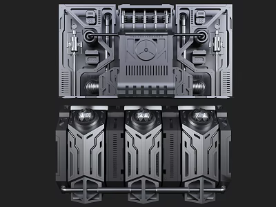 Mechanical Building Components With Triple Metal Modules And Symmetrical Industrial Design 3d model