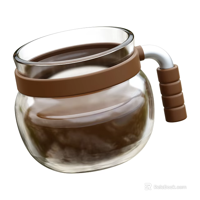 Clear Glass Kitchenware with Brown Ring Handle Silver Spout and Brown Liquid Inside 3d model 