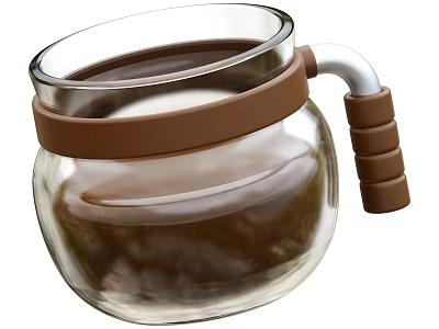 Clear Glass Kitchenware with Brown Ring Handle Silver Spout and Brown Liquid Inside 3d model
