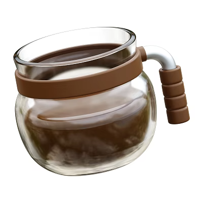 Clear Glass Kitchenware with Brown Ring Handle Silver Spout and Brown Liquid Inside 3d model