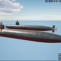 Modern Military Submarine With Dark Hull And Conning Tower Floating On Blue Sea Surface