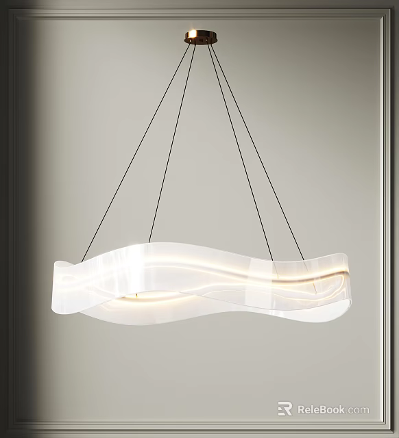 Modern Wavy Shaped Pendant Light With White Finish And Illuminated LED Glow 3d model 