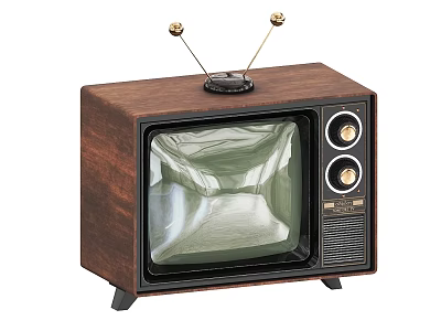Vintage Television With Wooden Case Antennas Green Screen And Knobs 3d model