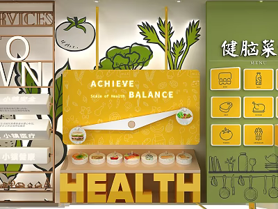 Healthy Food Window Display Featuring Achieve Balance Theme Fresh Vegetables And Items 3d model