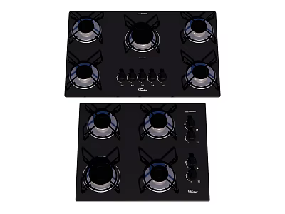 Modern Two Black Kitchen Gas Stoves With Multiple Burners Control Knobs 3d model
