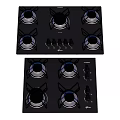 Modern Two Black Kitchen Gas Stoves With Multiple Burners Control Knobs