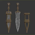 Ancient Ornate Weapons With Gold Sheaths Hilts And Central Silver Blade 3d model