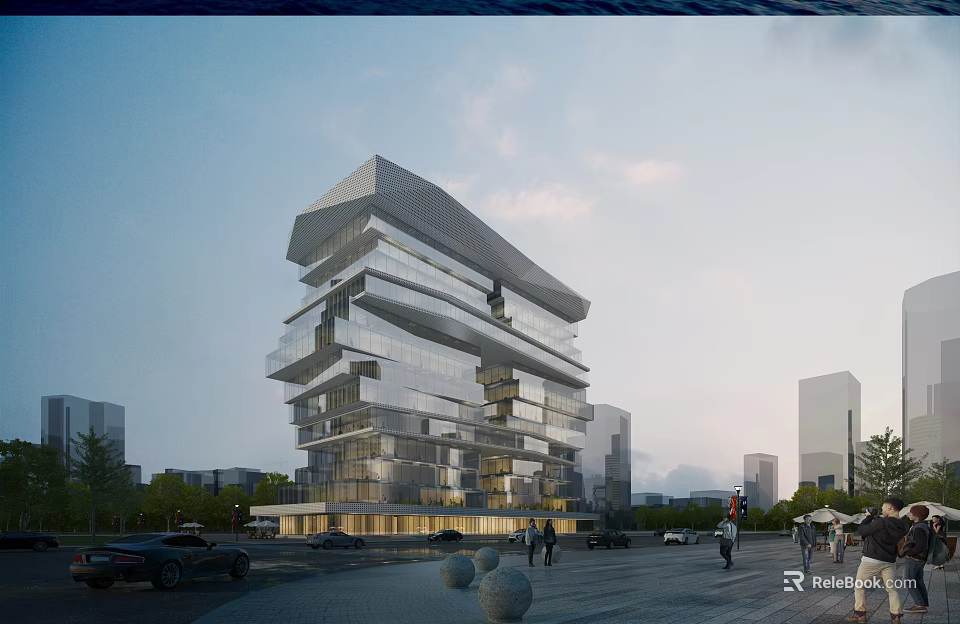 Modern Office Building With Glass Facade Contemporary Design And Urban Street View 3d model 