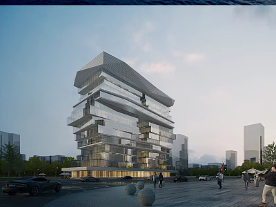 Modern Office Building With Glass Facade Contemporary Design And Urban Street View 3d model