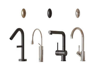 Stylish Modern Water Faucets With Various Designs Metal Finishes And Round Handles 3d model