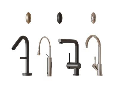 Stylish Modern Water Faucets With Various Designs Metal Finishes And Round Handles 3d model