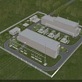 Aerial View of Industrial Factory With Green Lawns Trees Roads and Auxiliary Buildings