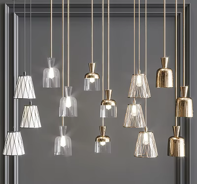 Modern Pendant Lights With Glass And Metal Designs For Interior Decoration 3d model