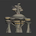 Futuristic Architecture Design With Central Tower And Multi tiered Circular Platforms