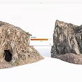 Natural Stone and Wood Rock Structures Displaying Cave and Textured Surfaces with Greenery