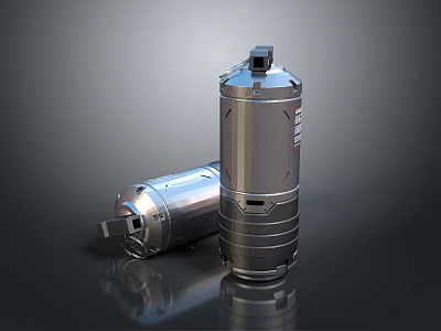 Dual Silver Metallic Cylindrical Weapon Components With Shiny Surface And Smooth Design 3d model
