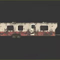 Vintage Rustic Trailer With White Red Exterior Old Windows Door And Rusty Wheels