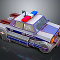 3D Cartoon Police Car Model With Red Blue Siren Lights And Silver Gray Purple Body