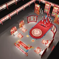 Traditional Chinese New Year Stage Decoration with Red Lanterns Fu Characters and 2023 Elements