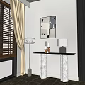 Modern Console Table Design With Marble Top Decorative Lamps And Wall Art