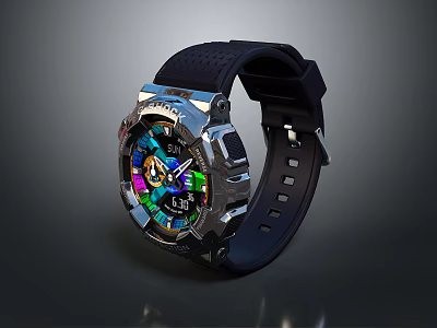 Smart Watch With Colorful Dial Metal Case And Black Silicone Strap For Daily Use 3d model