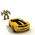 Yellow Chevrolet Camaro Car With Black Stripes And Robot Action Figure