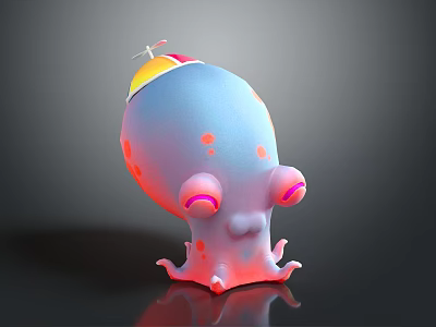 Cute 3D Cartoon Octopus Character With Blue Pink Body Orange Spots And Large Eyes 3d model
