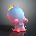 Cute 3D Cartoon Octopus Character With Blue Pink Body Orange Spots And Large Eyes