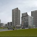 Modern High Rise Residential Building Featuring Urban Landscape Blue Sky White Clouds and Green Trees