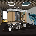 Bright Kindergarten Indoor Area With Round Tables Arched Doorways And Decorative Paintings
