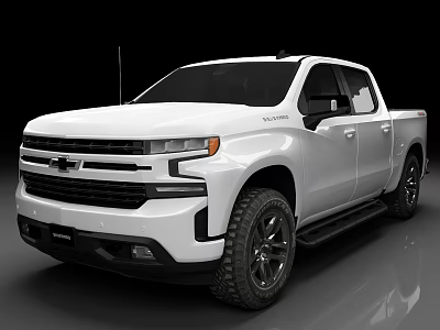 Chevrolet White Pickup Truck Crew Cab With Black Wheels And Front Grille Design 3d model