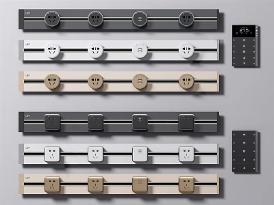 Modern Switch Panels in Various Colors with Contemporary Design and Different Socket Types 3d model