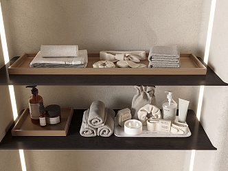 Bath products, toiletries, towels, bath towels, bathroom toiletries, skin care products, aromatherapy 3d model