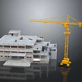 Under Construction Multi Storey Building With Yellow Crane And Structural Framework