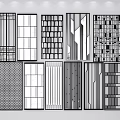 Various Modern Room Dividers With Grid Striped And Geometric Patterns 3d model