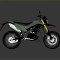 Green Adventure Motorcycle With Black Seat Yellow Forks And Spoked Wheels