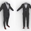Men's Black Formal Suit With Dress Shirt And Brown Leather Shoes