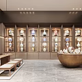 Elegant Modern Specialty Store with Glass Doors Marble Walls and Display Cabinets